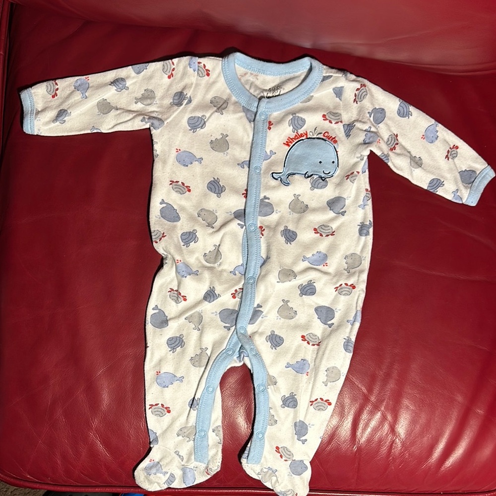 White and Blue Elephant Footies with Soft Fabric